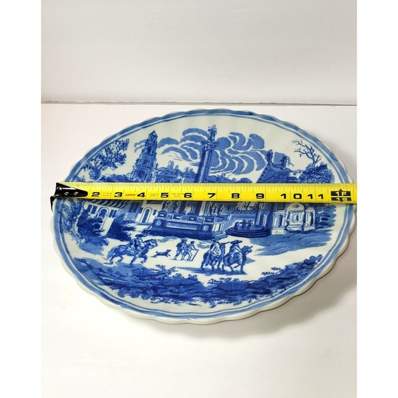 Victoria Ware Ironstone Flow Blue 12 in plate scalloped rim Colonial Town scene - Picture 3 of 5